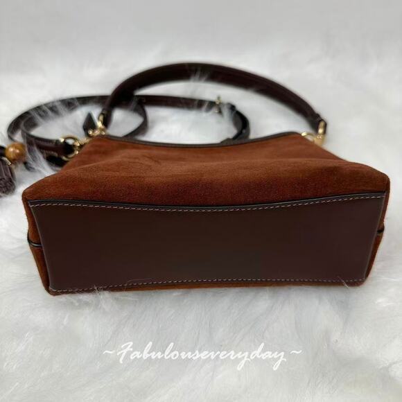 Coach Laurel Small Shoulder Bag With Tassels In Suede/Brown/Maple CCF14 - Picture 12 of 12